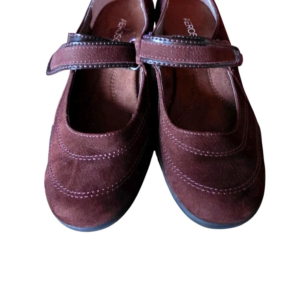 Aerosoles Tornado Brown Suede Leather Mary Jane Wedge Shoes Womens 5.5M